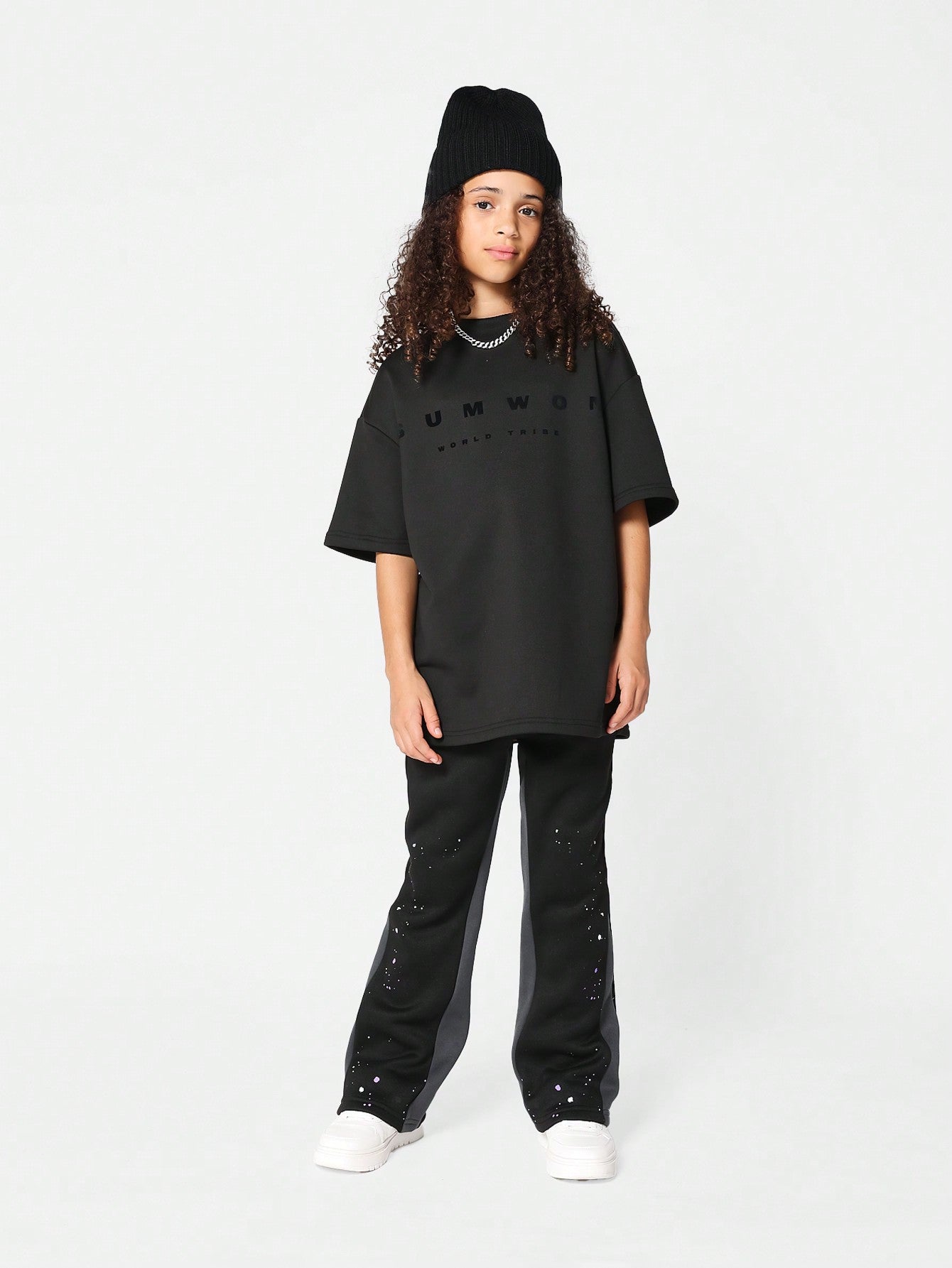 Tween Girl Oversized Fit Tee With Flock Print