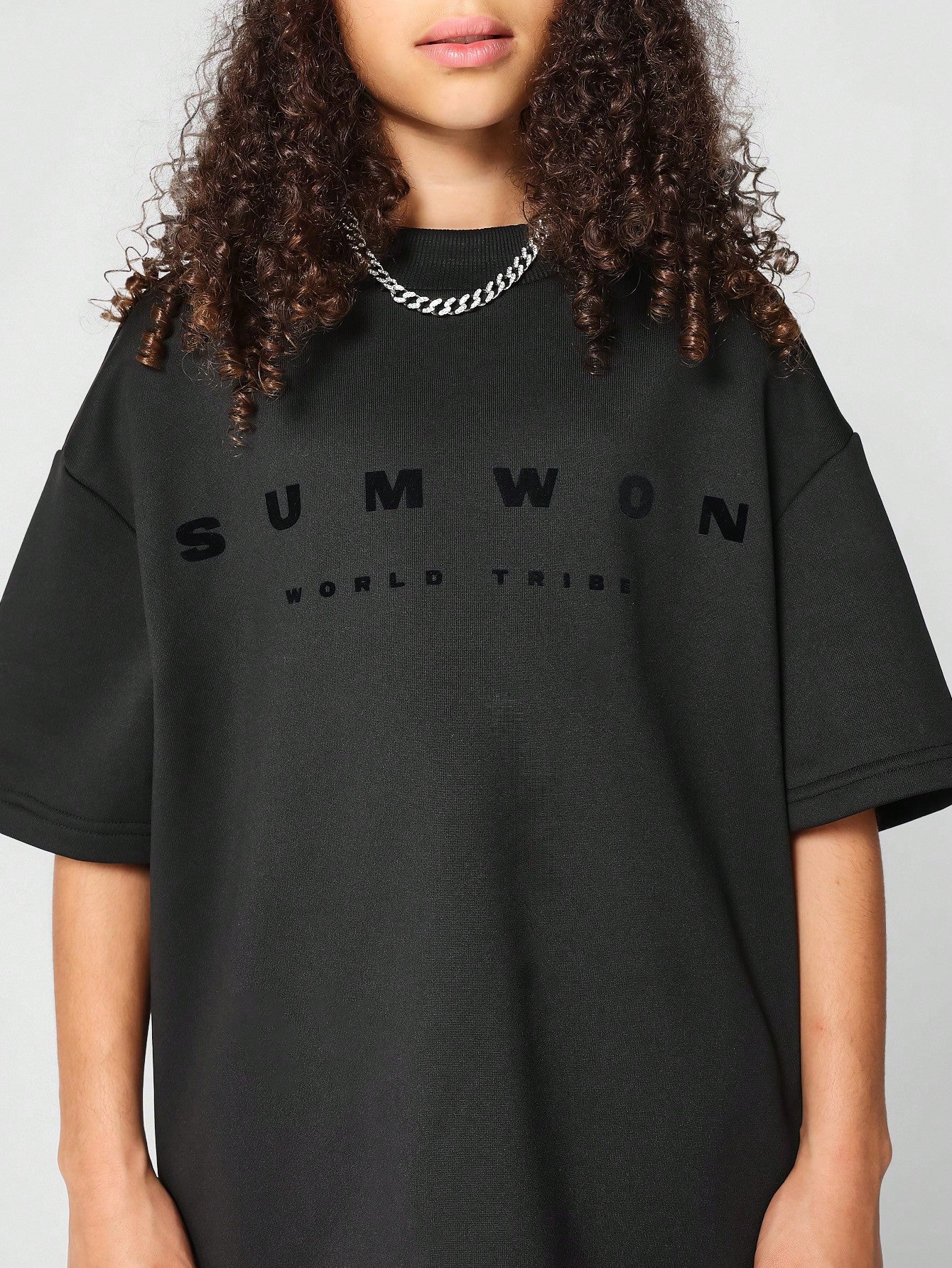 Tween Girl Oversized Fit Tee With Flock Print