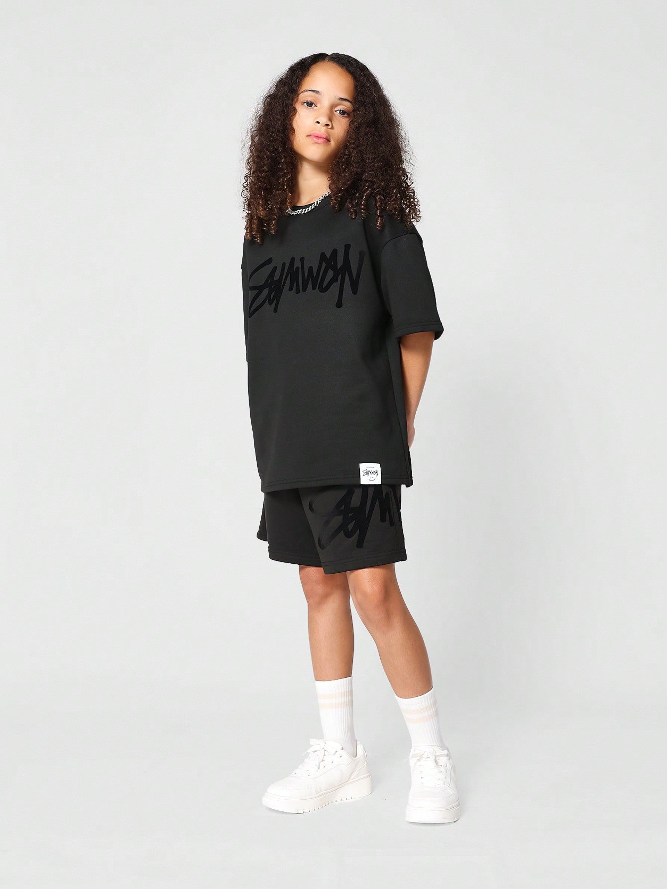 Tween Girl Oversized Short Sleeve Premium Tee With Flock Print