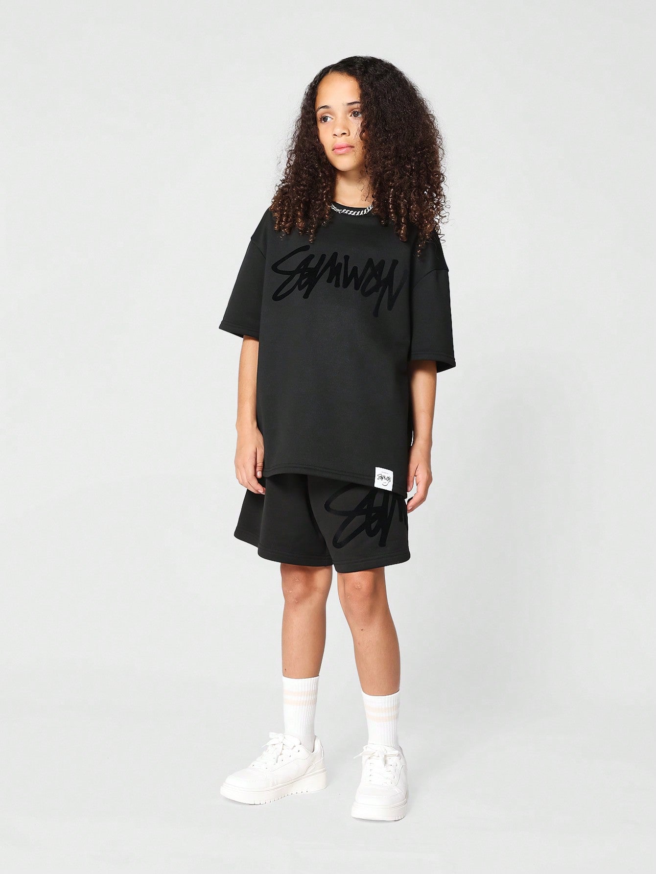 Tween Girl Oversized Short Sleeve Premium Tee With Flock Print