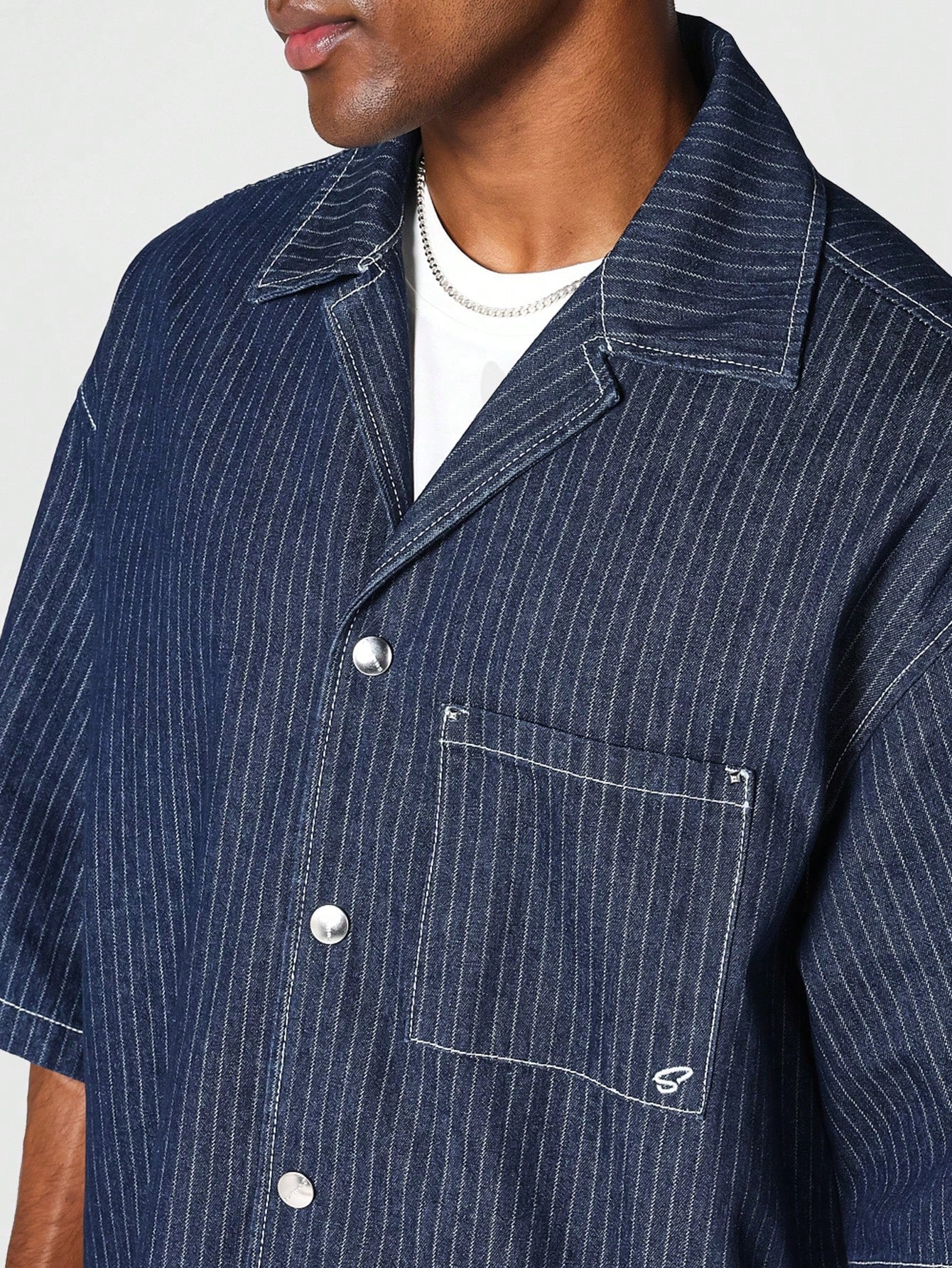 Boxy Fit Striped Denim Shirt