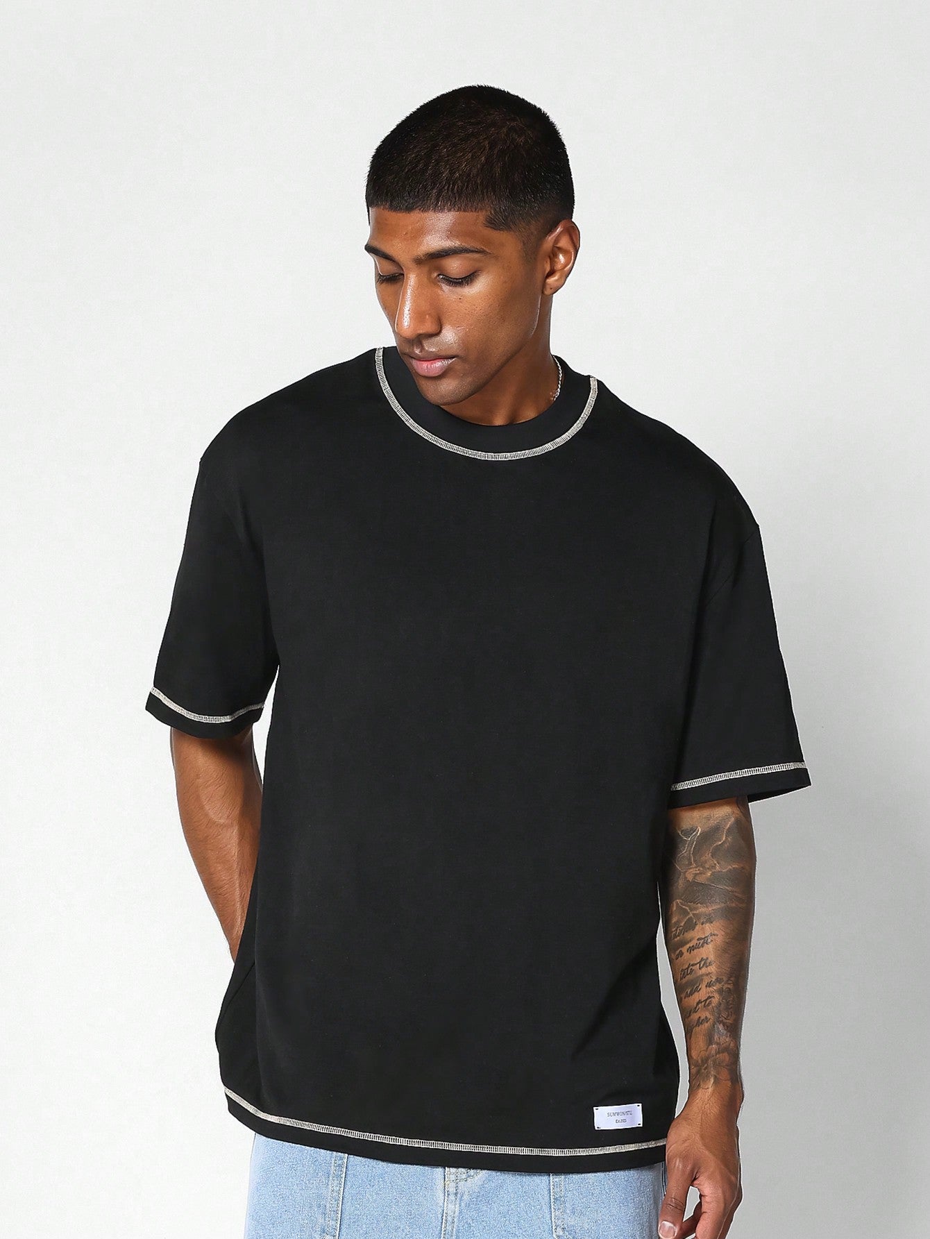 Regular Fit Short Sleeve Heavyweight Contrast Stitch Essential Tee