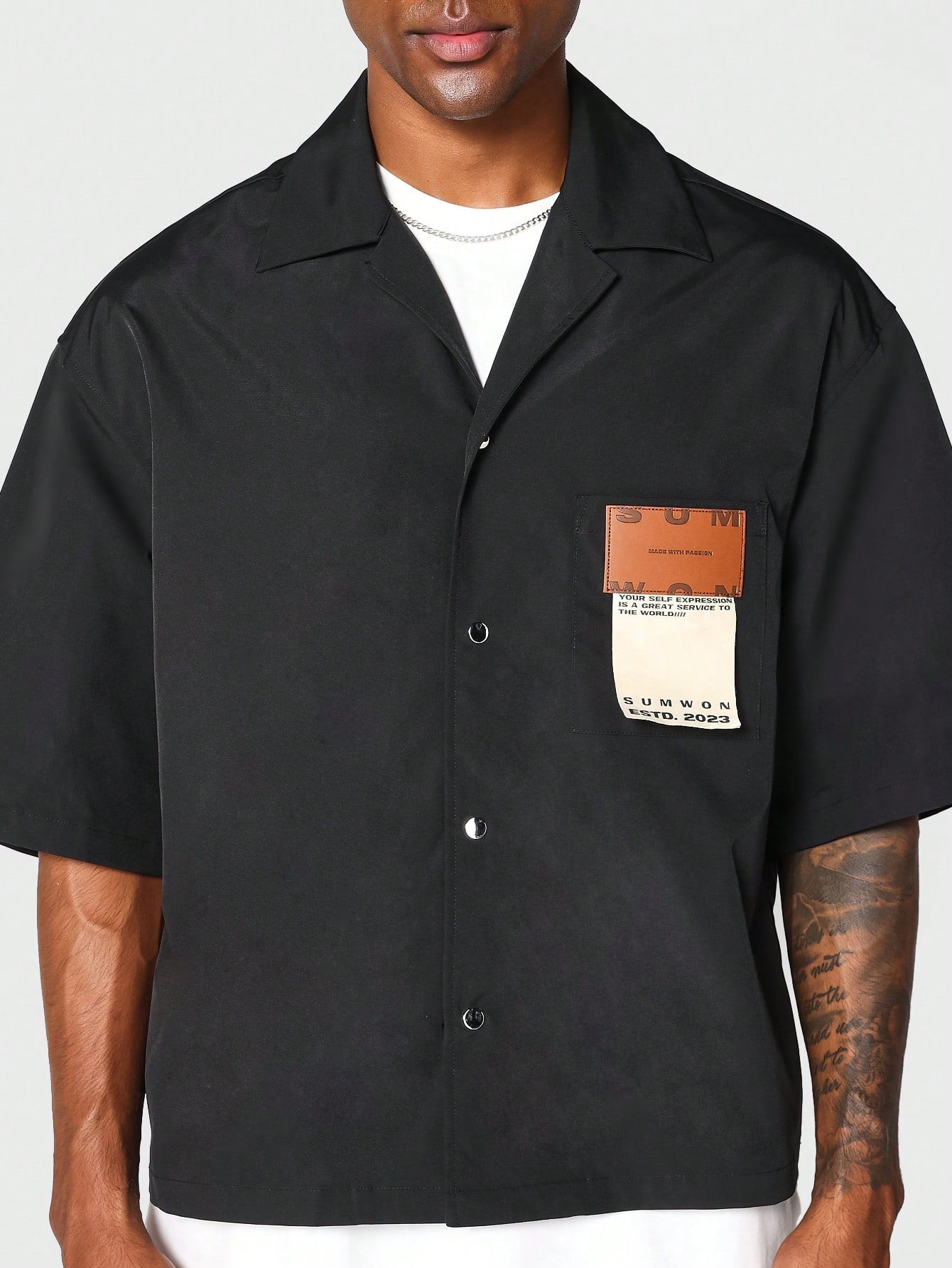 Boxy Fit Shirt With Badge Pocket And Back Graphic Print