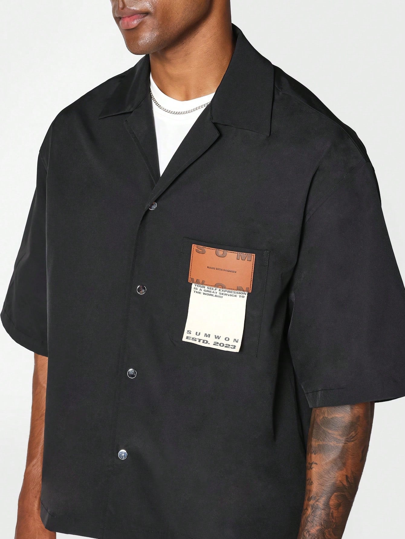 Boxy Fit Shirt With Badge Pocket And Back Graphic Print