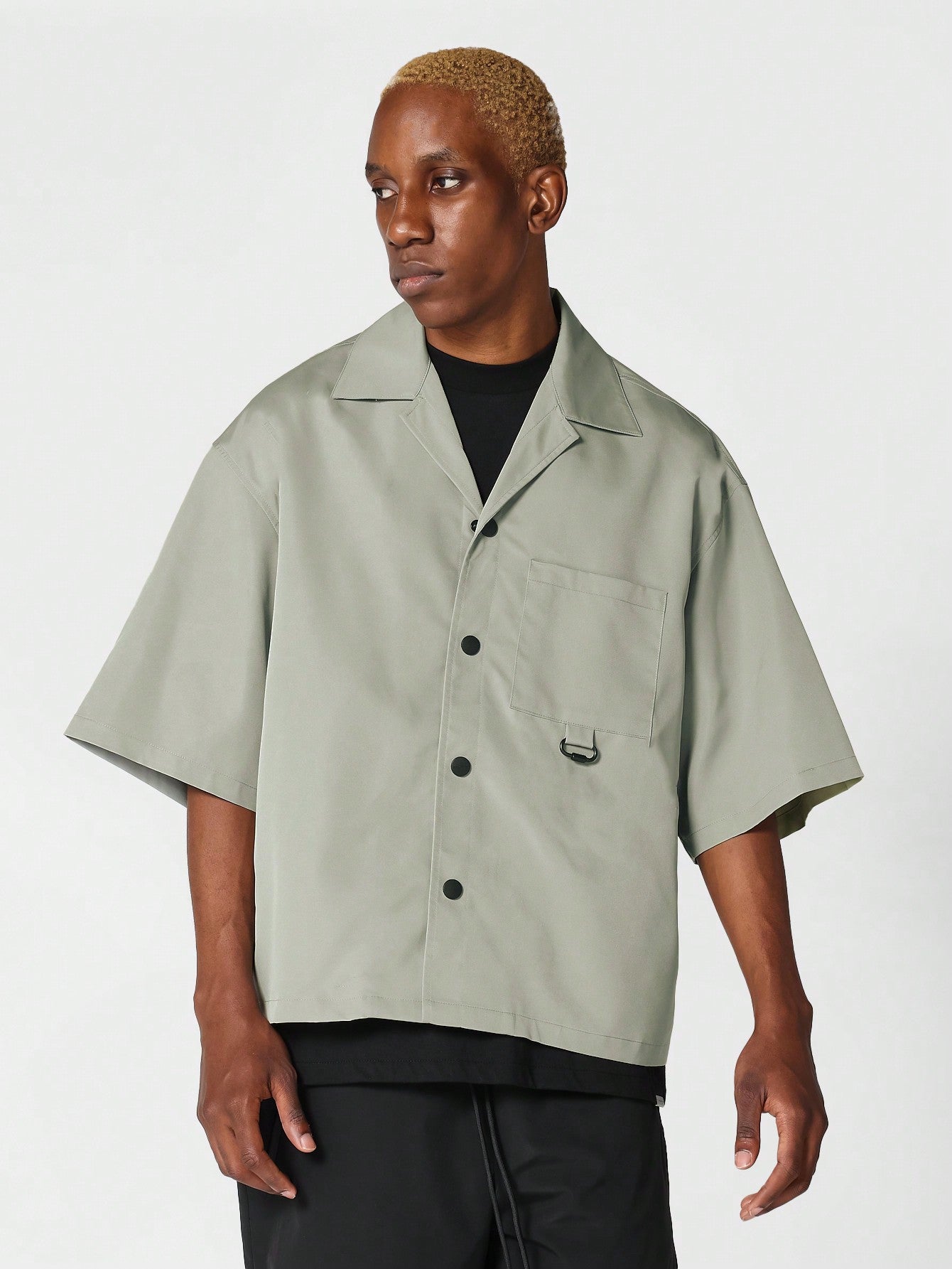 Boxy Fit Revere Collar Nylon Shirt