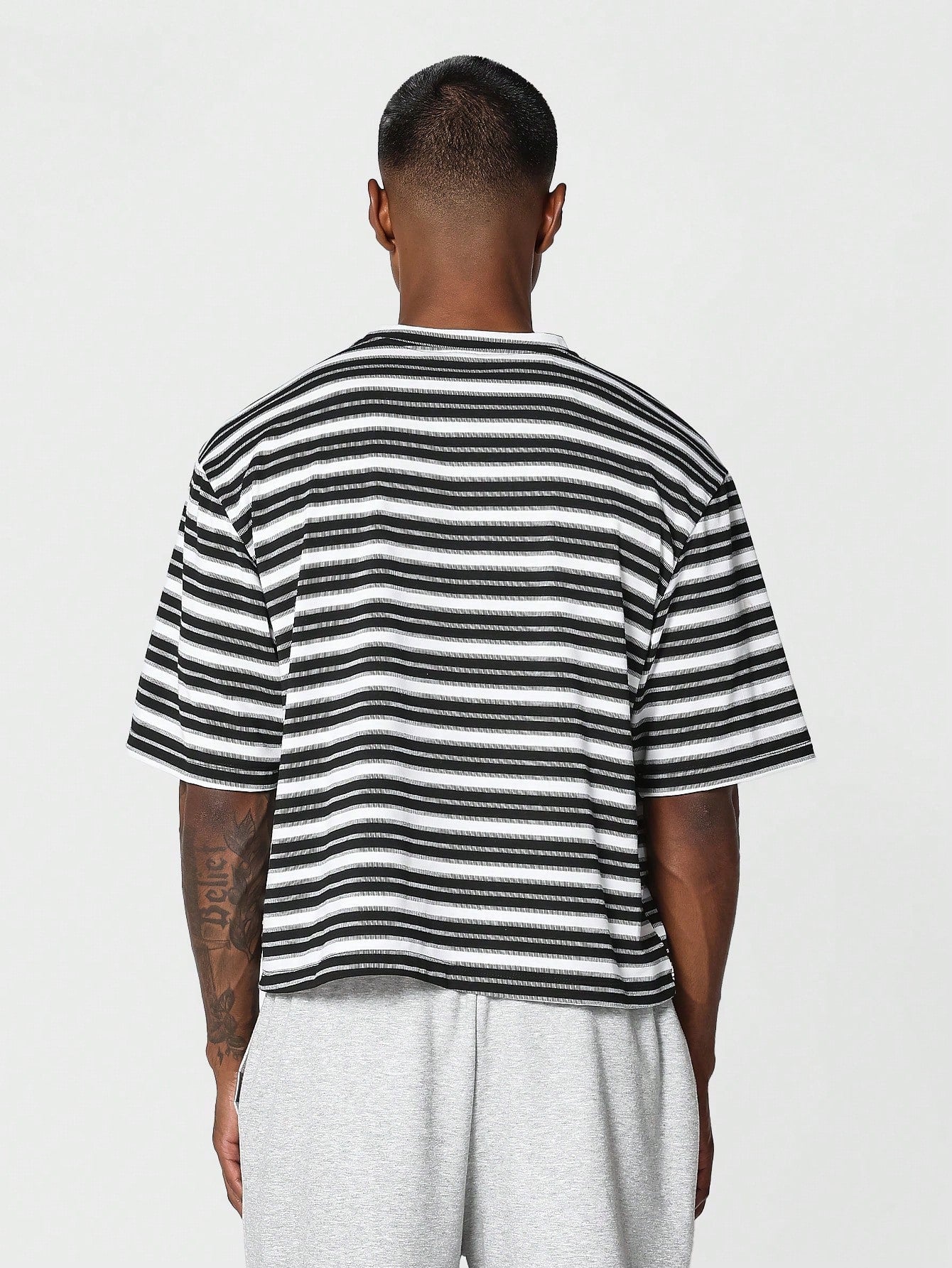 Crop Fit Stripe Short Sleeve Tee