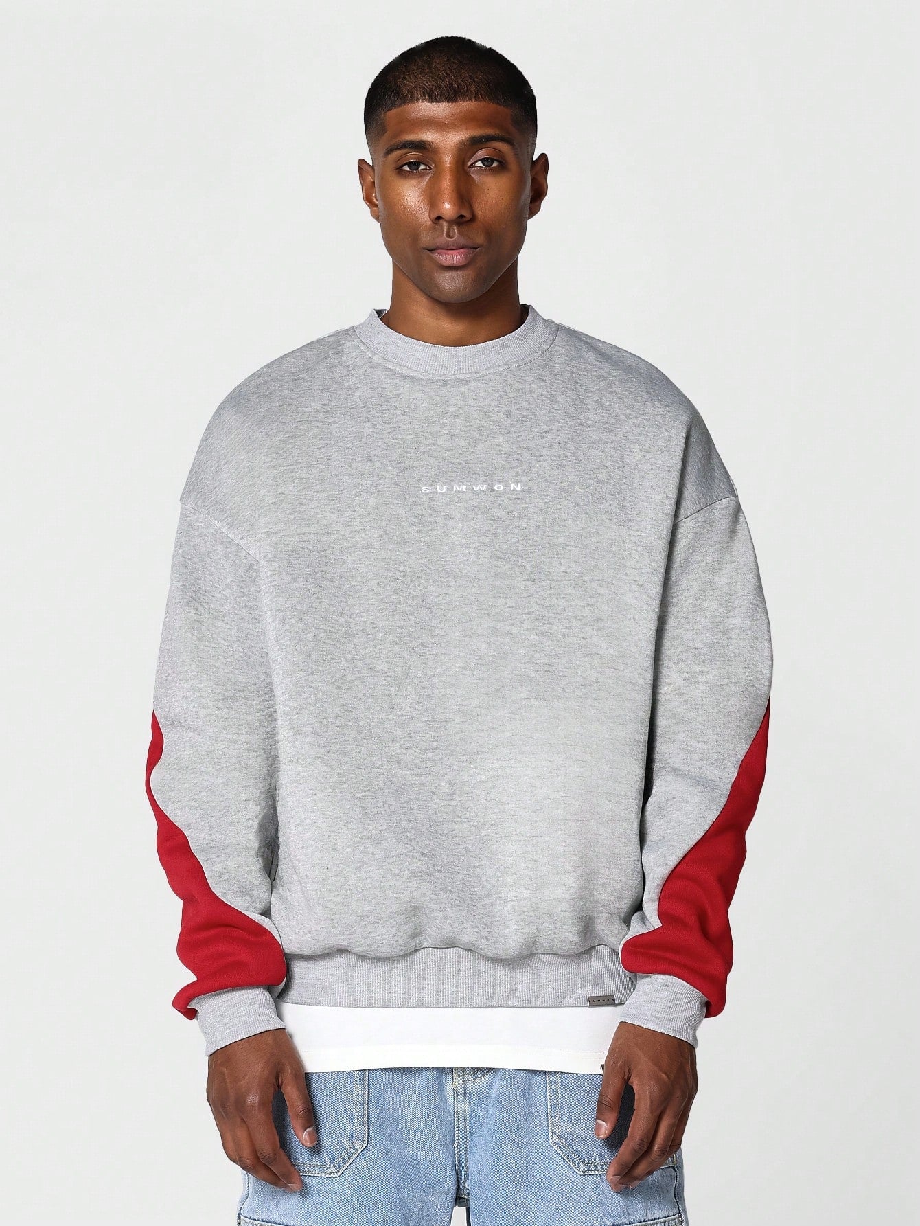 Crew Neck Colour Blocked Sweatshirt With Back Brooklyn Embroidery