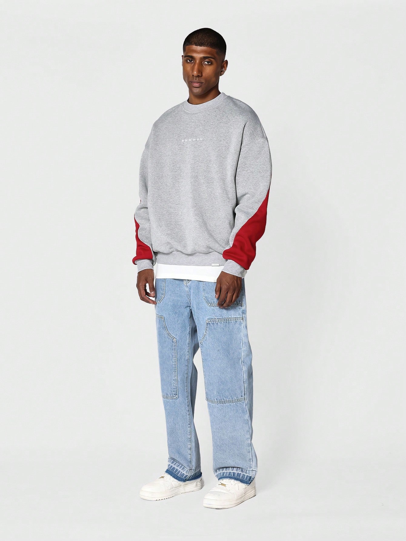 Crew Neck Colour Blocked Sweatshirt With Back Brooklyn Embroidery