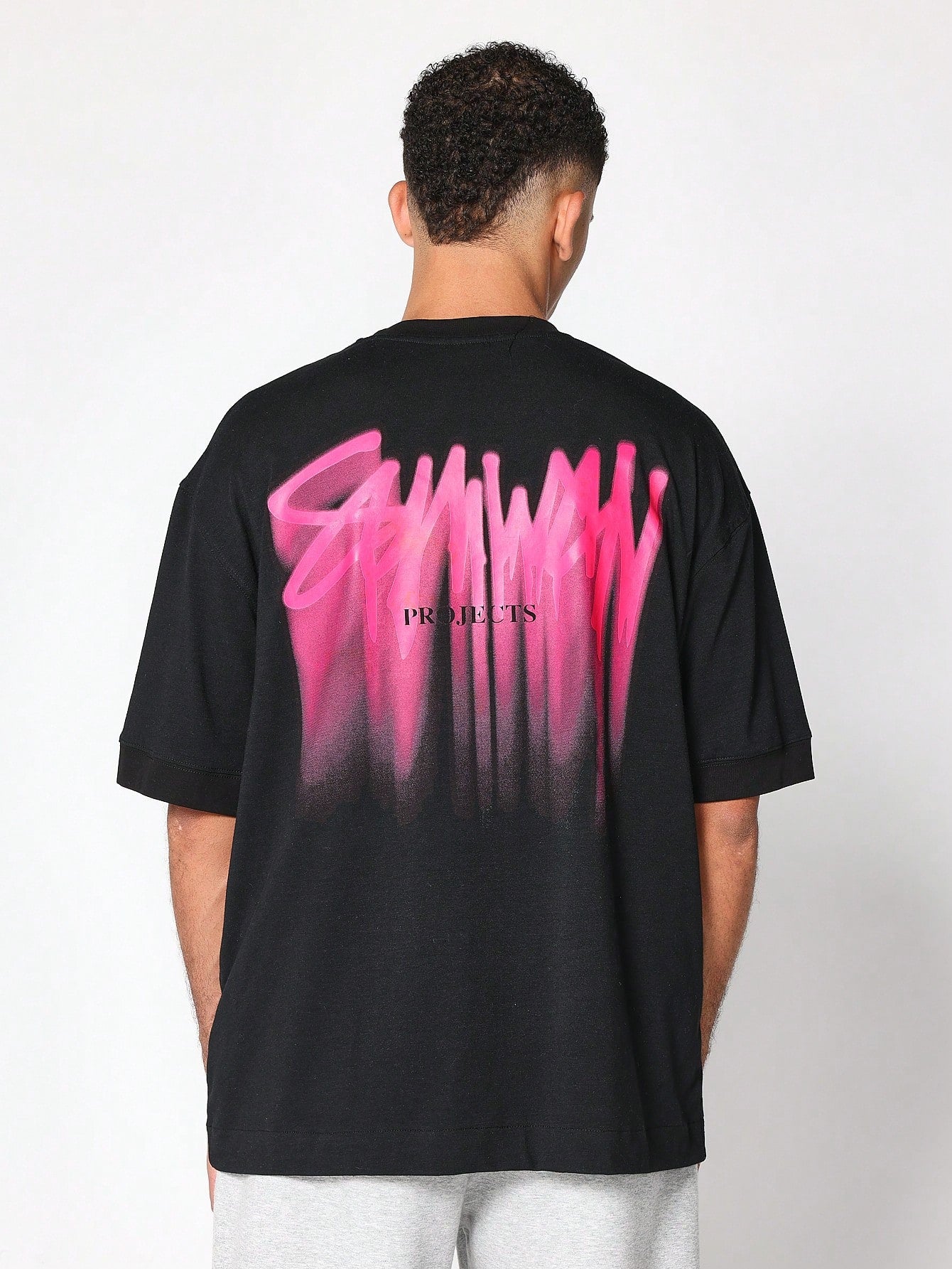 Oversized Short Sleeve Tee With Graffiti Graphic Print