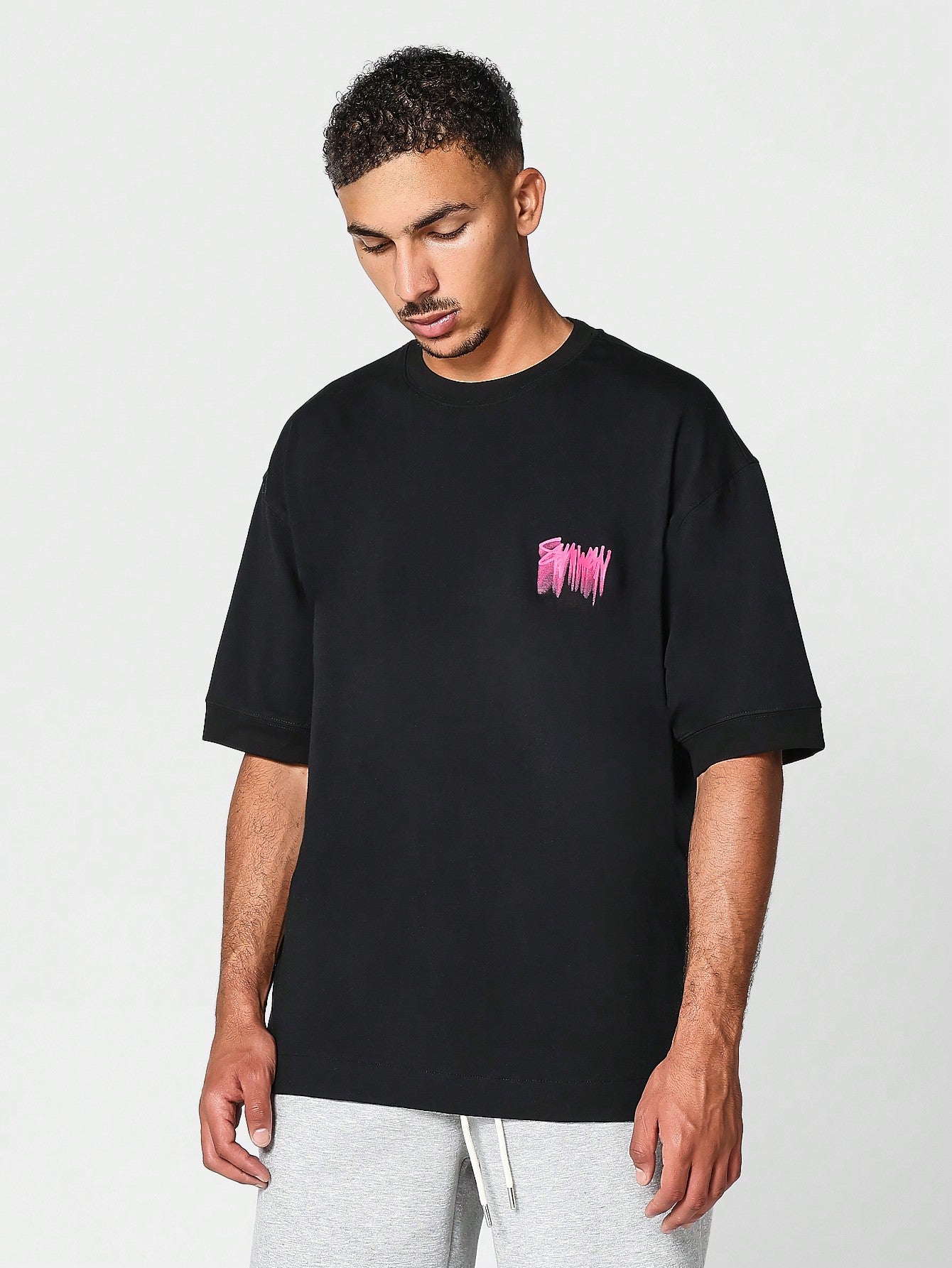 Oversized Short Sleeve Tee With Graffiti Graphic Print