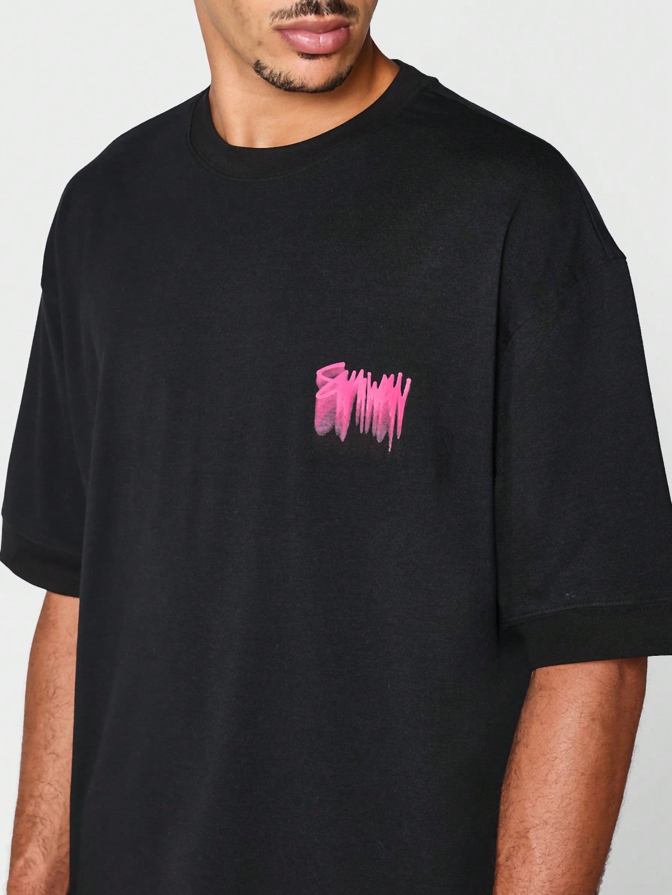 Oversized Short Sleeve Tee With Graffiti Graphic Print