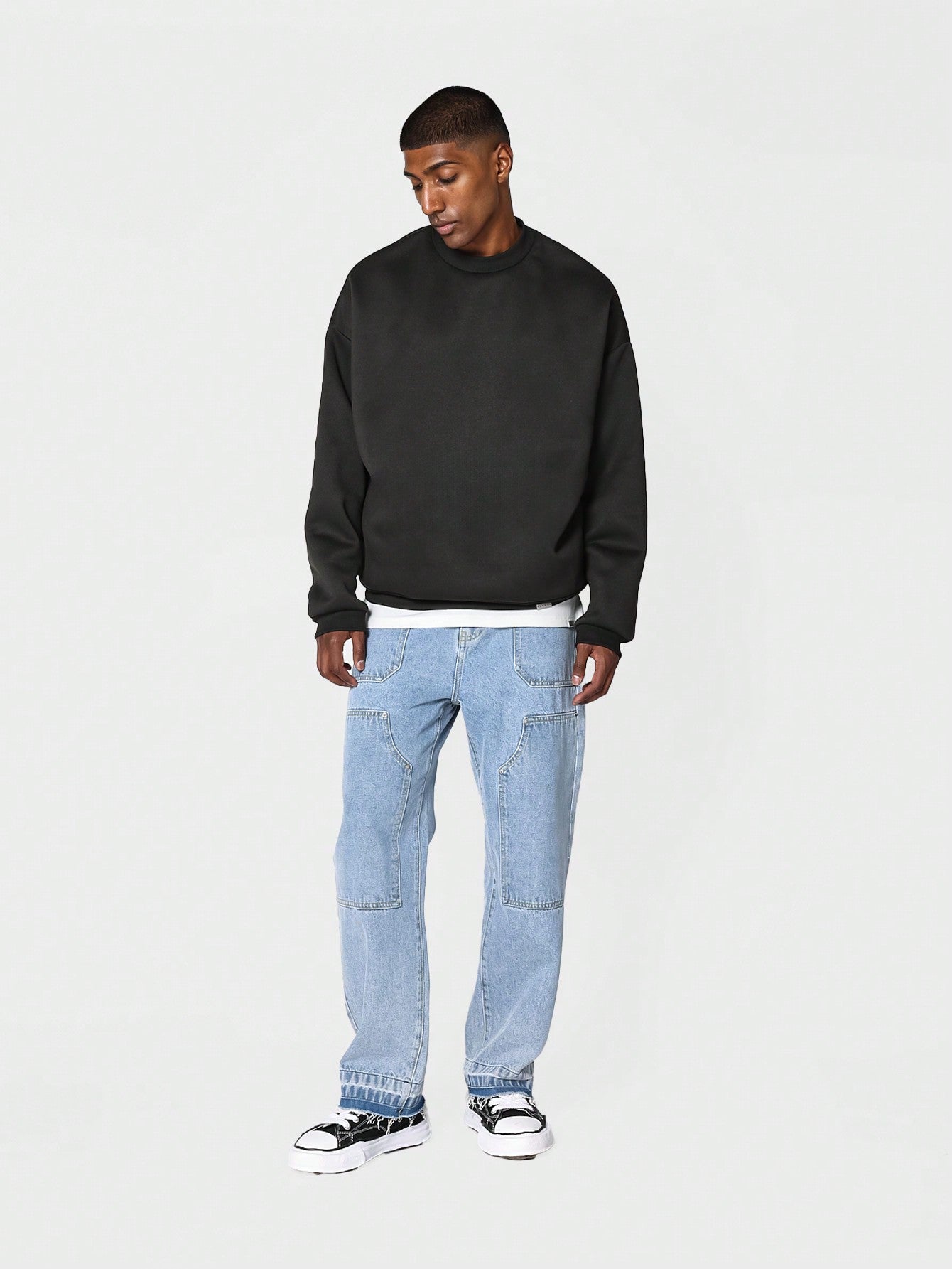 Regular Fit Crew Neck Sweatshirt With Side Pockets