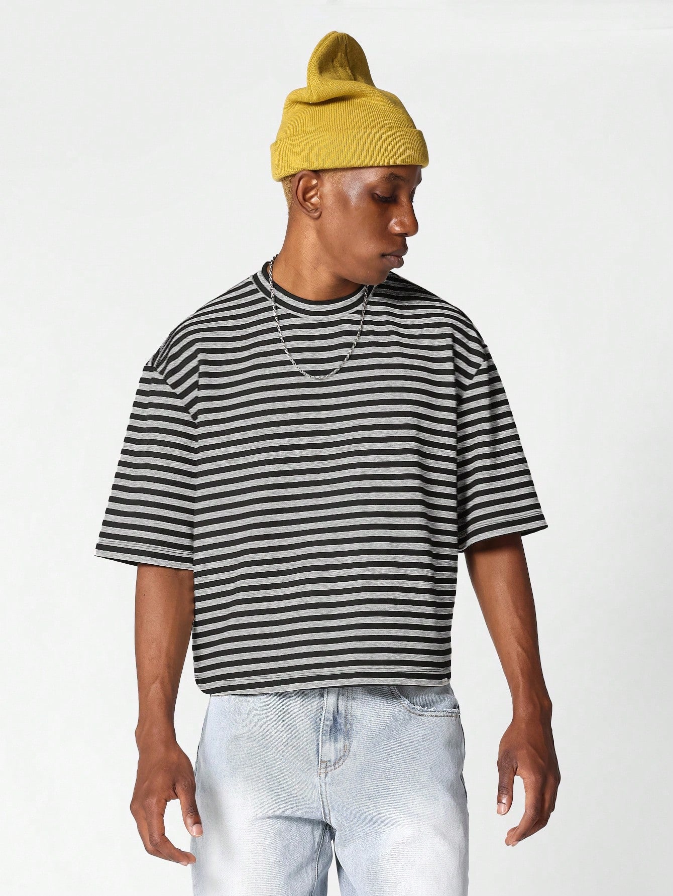 Crop Fit Stripe Short Sleeve Tee