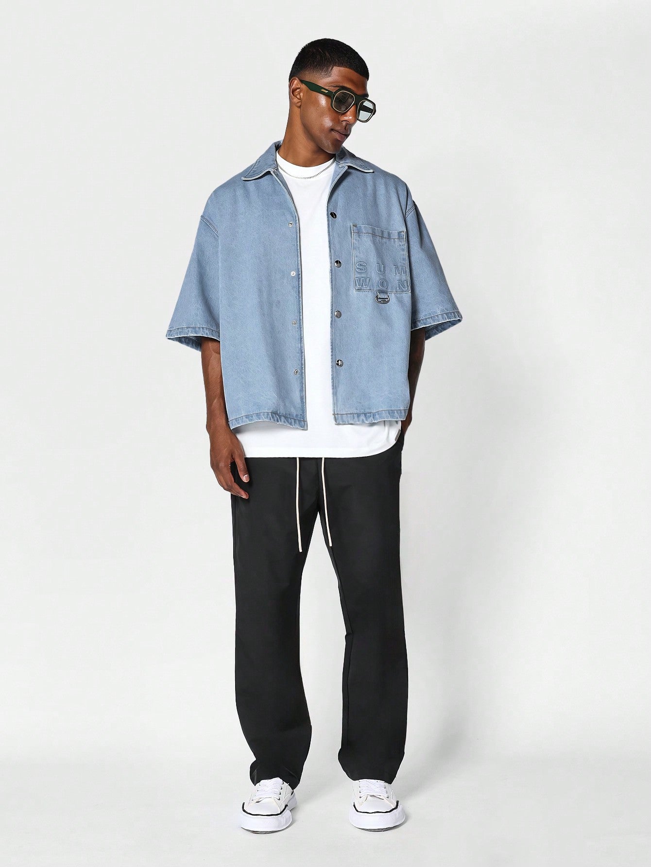 Boxy Fit Revere Collar Denim Shirt