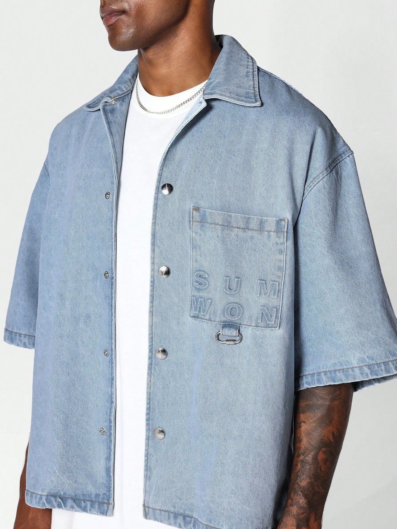 Boxy Fit Revere Collar Denim Shirt