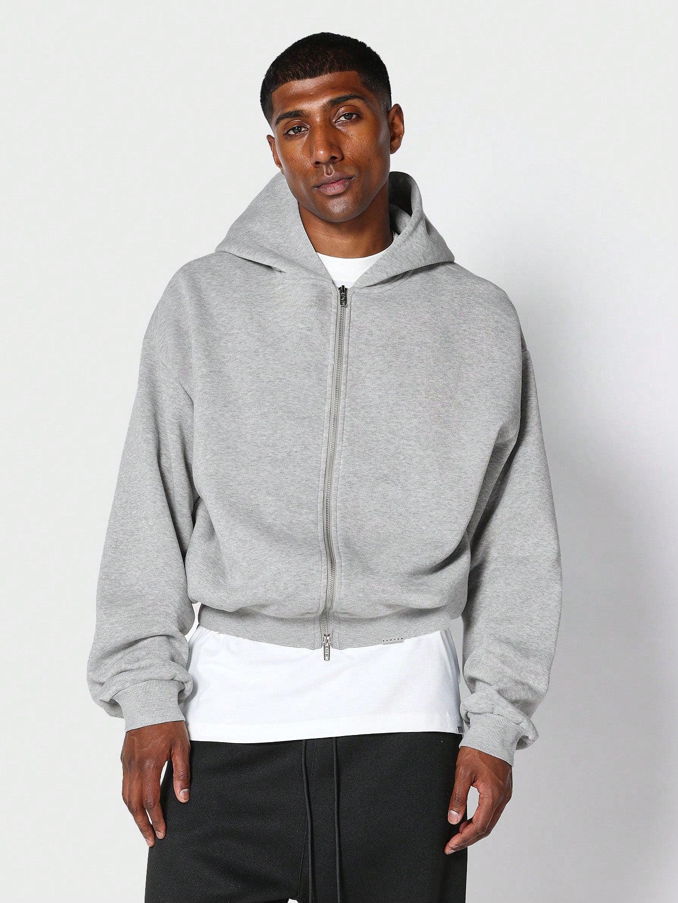 Crop Fit Zip Through Essential Hoodie