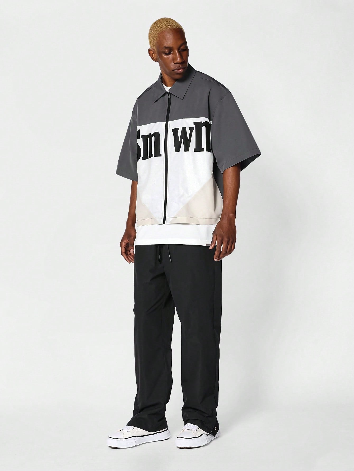 Boxy Fit Zip Through Shirt With Front Graphic Print